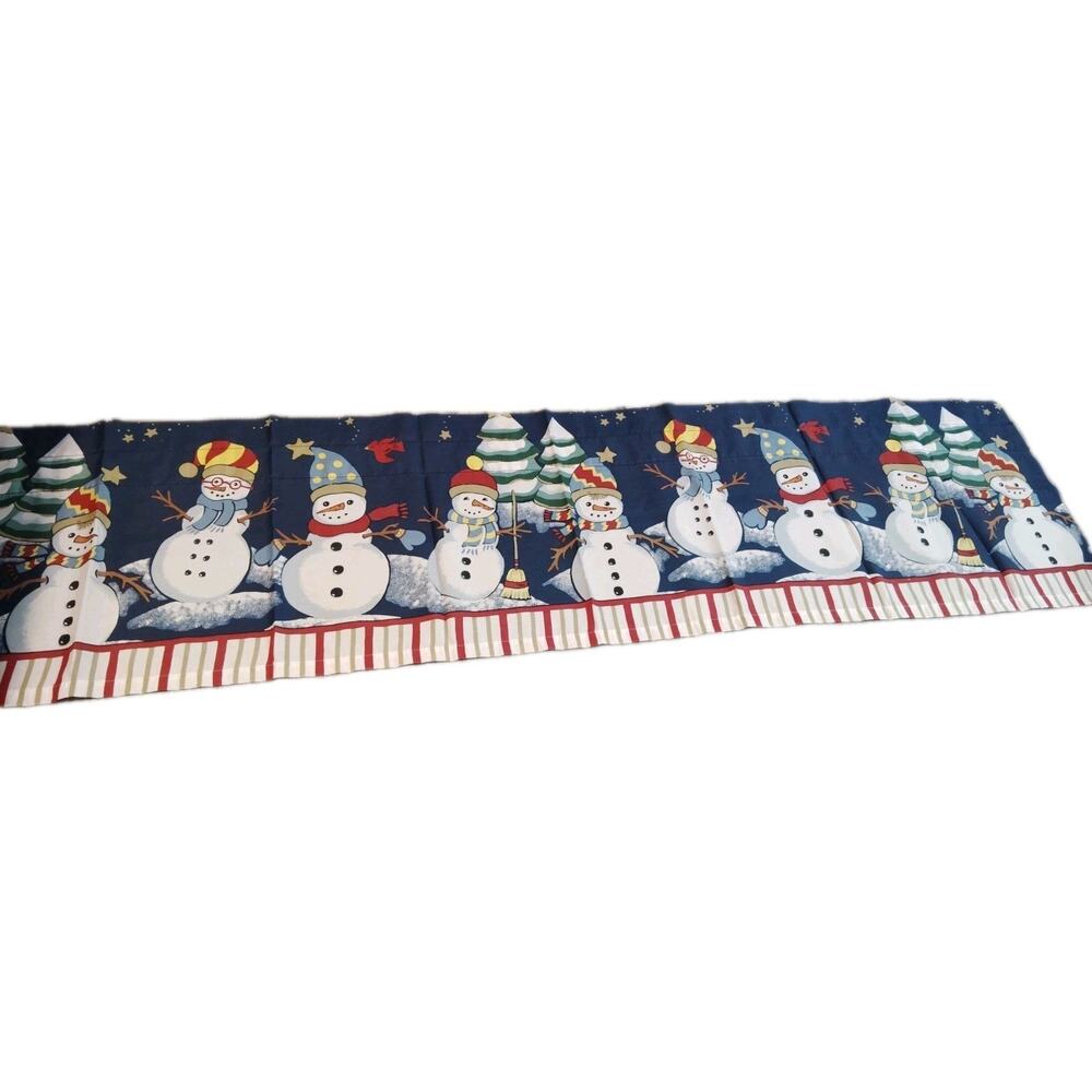 Winter Christmas Window Valance Snowman Cardinal Trees Plus Two Pillowcases